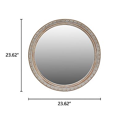 Ornate Round Wall Mirror (23.62" x 23.62"), Distressed White