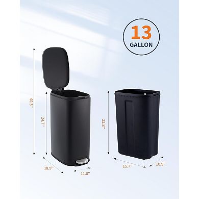 Slim Stainless Steel Kitchen Trash Can, 13 Gallon with Removable Inner Bucket