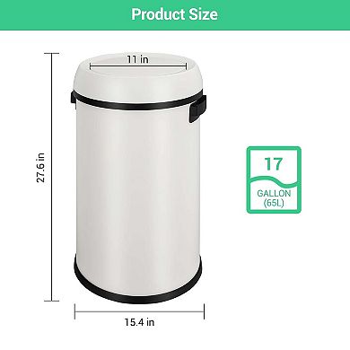 17 Gallon Stainless Steel Round Open Lid Trash Can Fingerprint-Proof with Removable Inner Liner