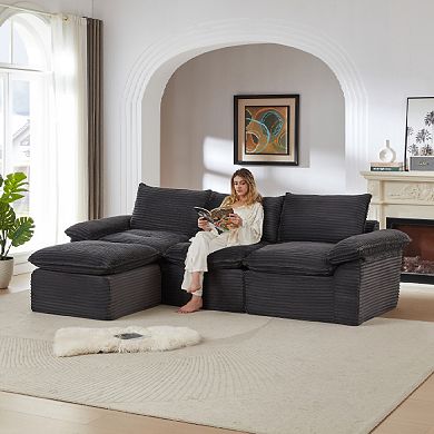 CEWOR Modular L-Shaped Cloud Sofa with Ottoman, 3-Seater Corduroy Sectional Sofas, No Assembly