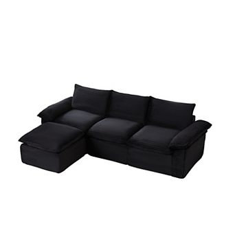 CEWOR Modular L-Shaped Cloud Sofa with Ottoman, 3-Seater Corduroy Sectional Sofas, No Assembly