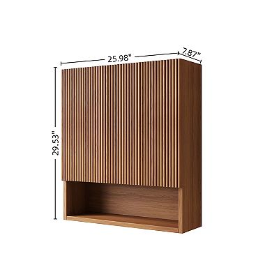 26" Wall-Mounted Striped Bathroom Cabinet, with Doors, Shelf and Open Storage Compartment