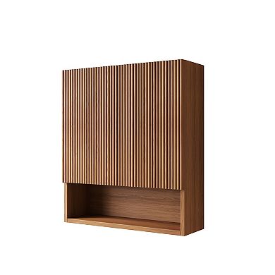 26" Wall-Mounted Striped Bathroom Cabinet, with Doors, Shelf and Open Storage Compartment