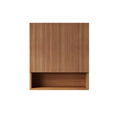 26" Wall-Mounted Striped Bathroom Cabinet, with Doors, Shelf and Open Storage Compartment