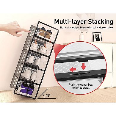 12 Pack Stackable Clear Plastic Shoe Boxes,Storage Containers for Closet,Under Bed,No Fold Line