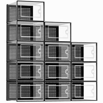 12 Pack Stackable Clear Plastic Shoe Boxes,Storage Containers for Closet,Under Bed,No Fold Line