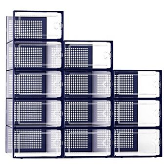 12 Pack Stackable Clear Plastic Shoe Boxes,Storage Containers for Closet,Under Bed,No Fold Line