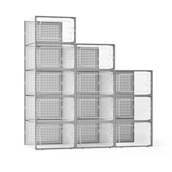 12 Pack Stackable Clear Plastic Shoe Boxes,Storage Containers for Closet,Under Bed,No Fold Line