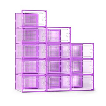 12 Pack Stackable Clear Plastic Shoe Boxes,Storage Containers for Closet,Under Bed,No Fold Line