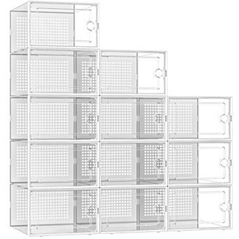 12 Pack Stackable Clear Plastic Shoe Boxes,Storage Containers for Closet,Under Bed,No Fold Line