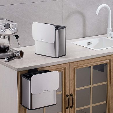 1.3 Gallon Small Stainless Steel Trash Can with Lid, Slim Design for Bathroom Kitchen Office