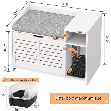 Modern Wood Cat Litter Box Enclosure with Top Opening and Cushion
