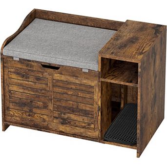 Modern Wood Cat Litter Box Enclosure with Top Opening and Cushion