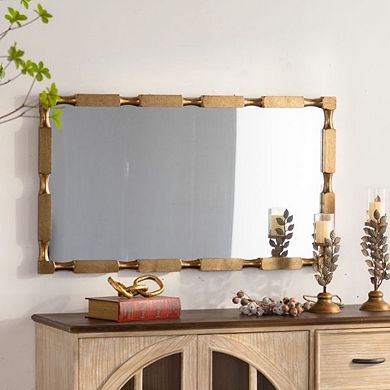 Gold Bamboo-Style Rectangular Wall Mirror for Bathroom, Living Room