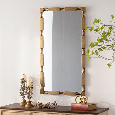 Gold Bamboo-Style Rectangular Wall Mirror for Bathroom, Living Room