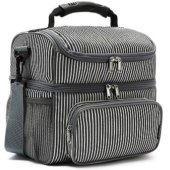 Double Layer Insulated Lunch Tote with Adjustable Strap