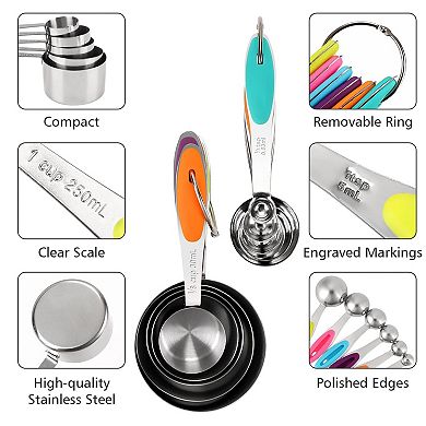 11-piece Stainless Steel Measuring Set Stackable Cooking Baking Tools