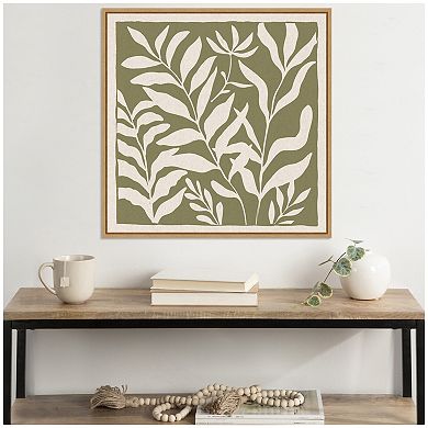 Sylvie Modern Minimalist Botanical Green Framed Canvas by The Creative Bunch Studio
