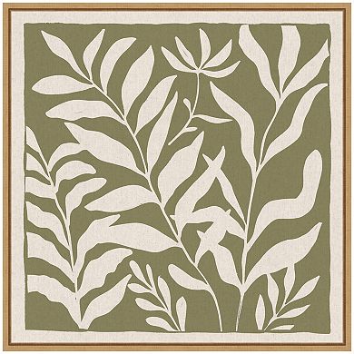 Sylvie Modern Minimalist Botanical Green Framed Canvas by The Creative Bunch Studio