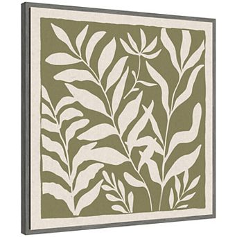Sylvie Modern Minimalist Botanical Green Framed Canvas by The Creative Bunch Studio