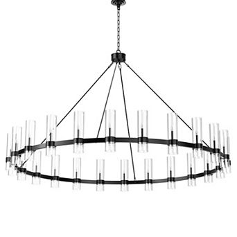 Modern Farmhouse Wagon Wheel Chandelier, Industrial Pendant with Clear Glass Shades