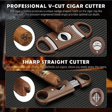 Brown PU Travel Humidor 4-Cigar Case with Cutter Punch & 69% Humidity Pack