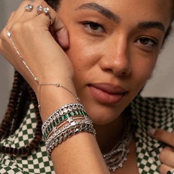 SHYMI Emerald Bezel Tennis Bracelet — .925 Silver, Rhodium, CZ, 6" + 2" Ext