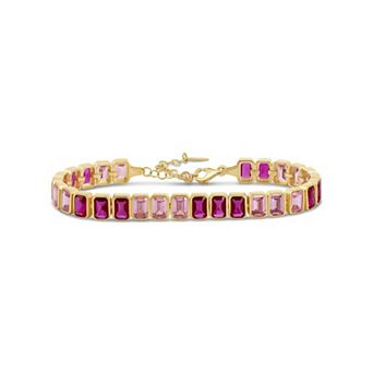 SHYMI Emerald Bezel Tennis Bracelet — .925 Silver, Rhodium, CZ, 6" + 2" Ext