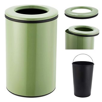 40L 10.6 Gallon Round Stainless Steel Open Top Trash Can with Removable Inner Bucket