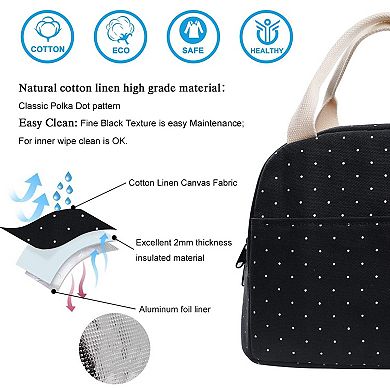 Upgraded Insulated Canvas Lunch Tote Polka Dot Work School