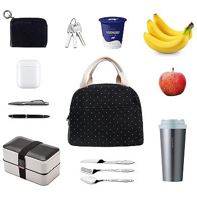 Upgraded Insulated Canvas Lunch Tote Polka Dot Work School