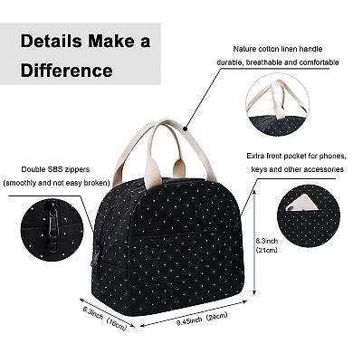 Upgraded Insulated Canvas Lunch Tote Polka Dot Work School