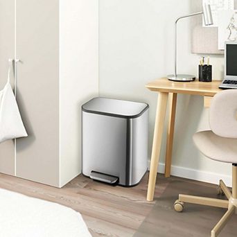 Stainless Steel Kitchen Trash Can with Soft-Close Lid and Removable Inner Bucket- Garbage Bin