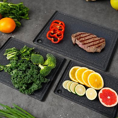 3-piece Plastic Cutting Boards Set Dishwasher Safe Non-Slip Juice Grooves