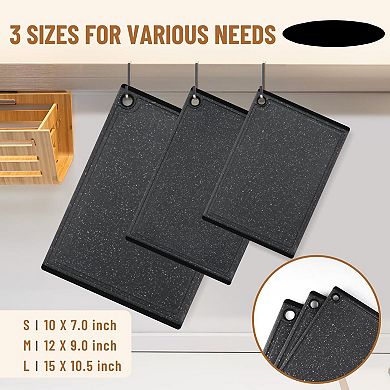 3-piece Plastic Cutting Boards Set Dishwasher Safe Non-Slip Juice Grooves