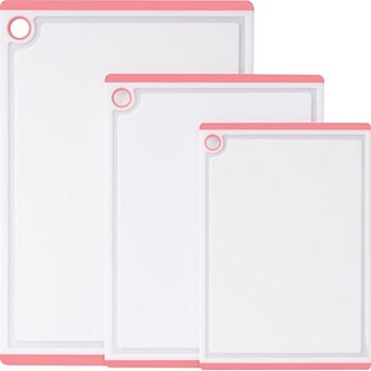 3 pc Plastic Cutting Boards Set Dishwasher Safe Non-Slip Juice Grooves