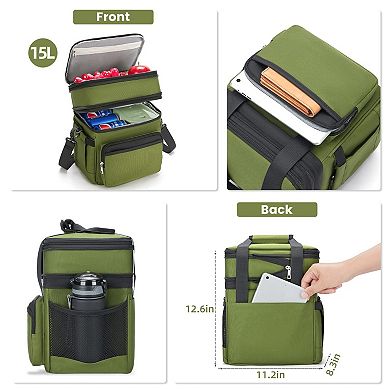 15L Double-Deck Leakproof Expandable Cooler Tote for Work Picnic
