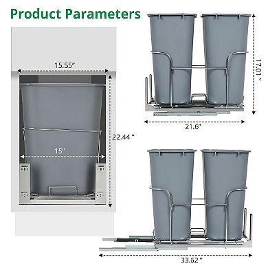 2×25 QT Dual Pull-Out Under Cabinet Trash & Recycling Bins with Full Extension Slides