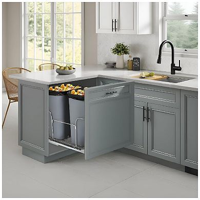 2×25 QT Dual Pull-Out Under Cabinet Trash & Recycling Bins with Full Extension Slides