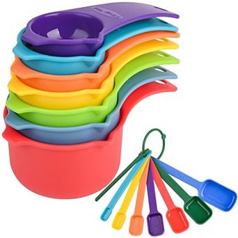 15 pieces, Plastic Measuring Cups and Spoons Set for Cooking Baking