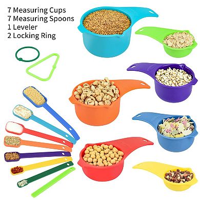 15 pieces, Plastic Measuring Cups and Spoons Set for Cooking Baking