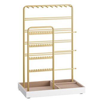 Double Row Velvet Jewelry Organizer Stand Holder for Necklaces Earrings Rings