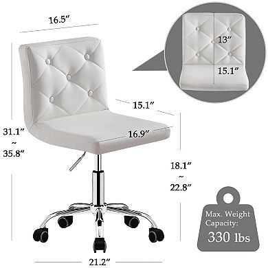 PU Leather Mid-Back Armless Adjustable Swivel Chair 360° Rolling Swivel