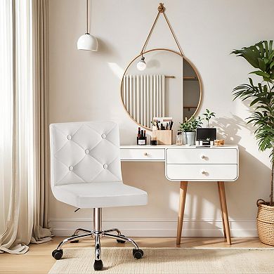 PU Leather Mid-Back Armless Adjustable Swivel Chair 360° Rolling Swivel