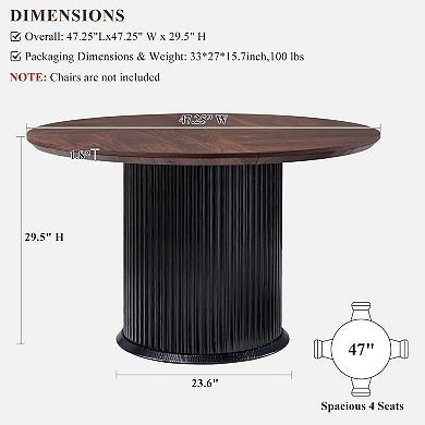 47" Fluted Round Dining Table for 4-6, Modern Pedestal Kitchen Table with Thick Edge for Dining Room