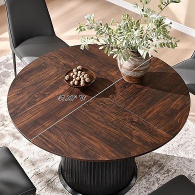 47" Fluted Round Dining Table for 4-6, Modern Pedestal Kitchen Table with Thick Edge for Dining Room