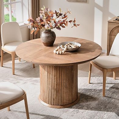 47" Fluted Round Dining Table for 4-6, Modern Pedestal Kitchen Table with Thick Edge for Dining Room