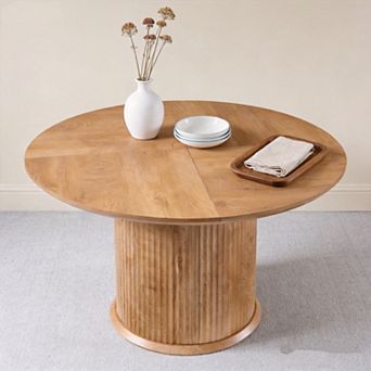 47" Fluted Round Dining Table for 4-6, Modern Pedestal Kitchen Table with Thick Edge for Dining Room