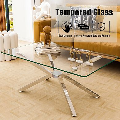 CEWOR 39" Rectangular Tempered Glass Coffee Table, Modern Living Room Center Table