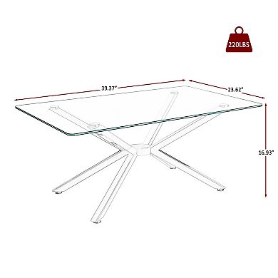 CEWOR 39" Rectangular Tempered Glass Coffee Table, Modern Living Room Center Table